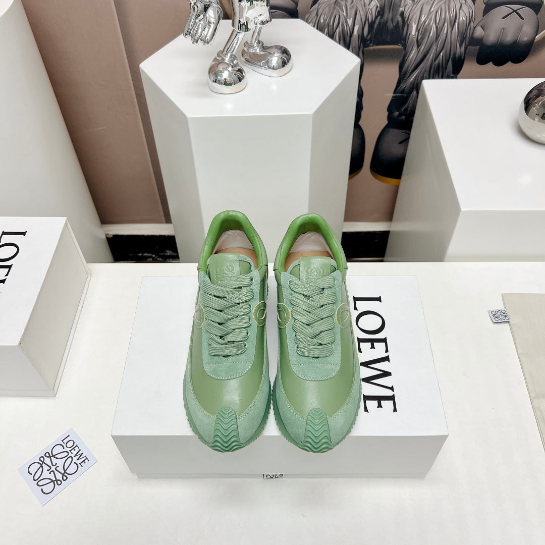 FLOW RUNNER SNEAKER IN BASIL GREEN SUEDE AND SHEEPSKIN - 35
