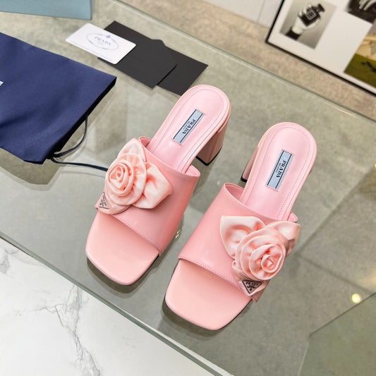 PRA FLOWER BLOCK HEELS 75 СВІТЛО-РОЖЕВА ТЕЛЯЧА ШКІРА - 35
