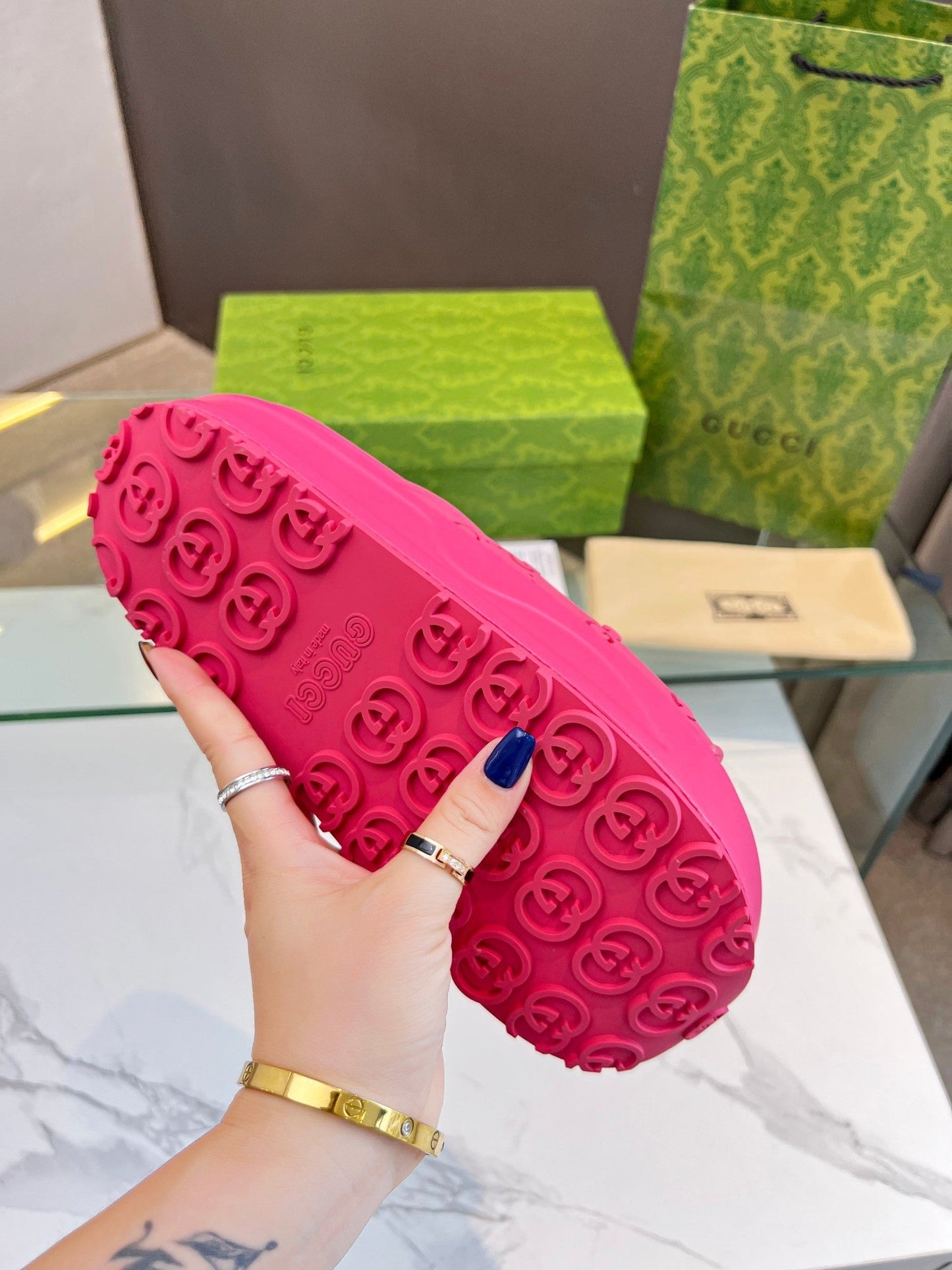 PLATFORM SANDALS IN BRIGHT PINK MONOGRAM IMPORTED TPU - 35