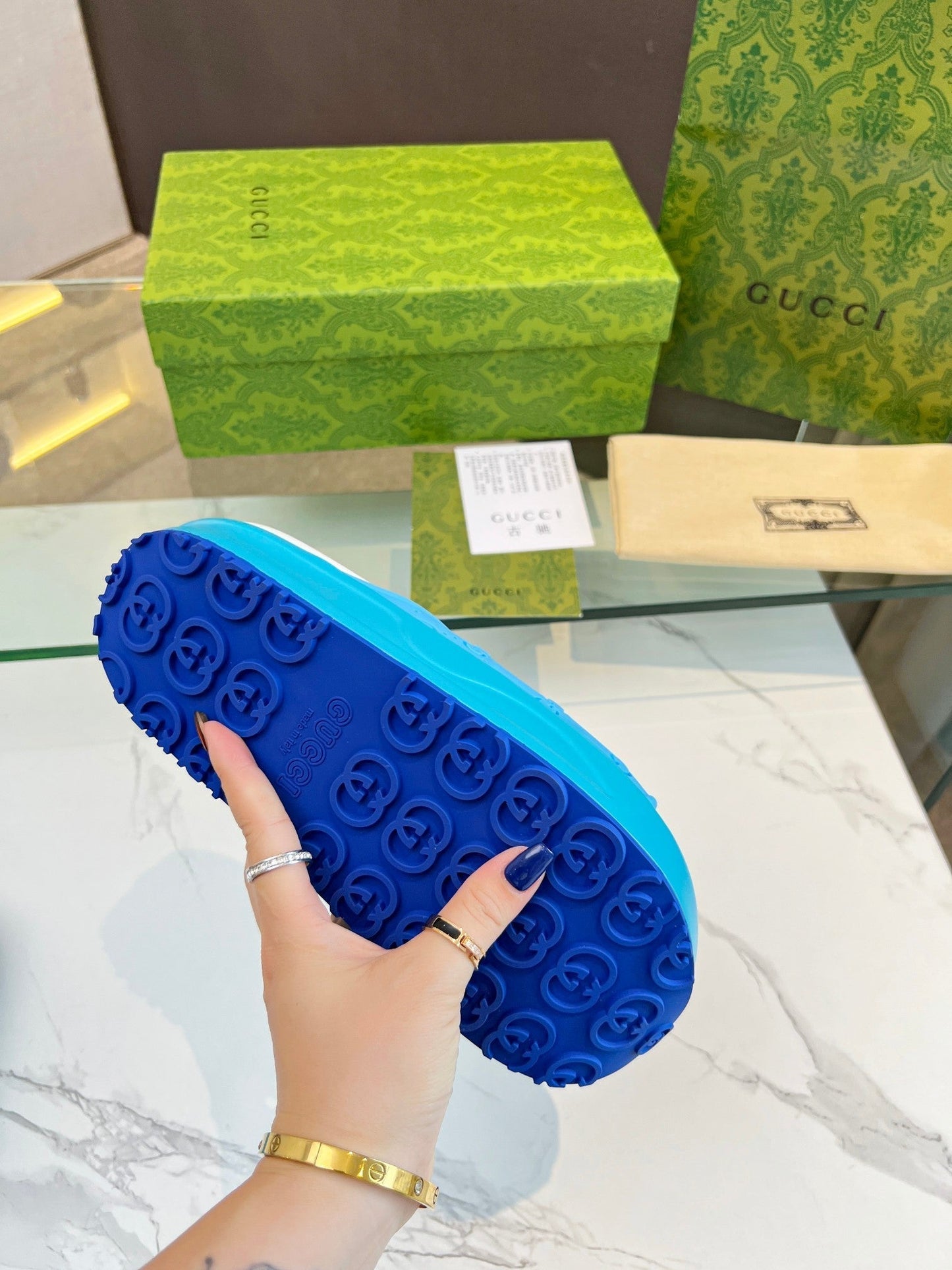 PLATFORM SANDALS IN SKY BLUE MONOGRAM IMPORTED TPU - 35