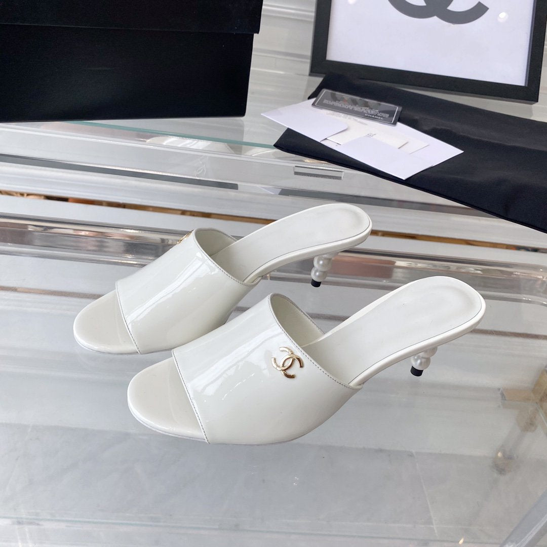 high heel 70 mule sandals white patent calfskin - 35