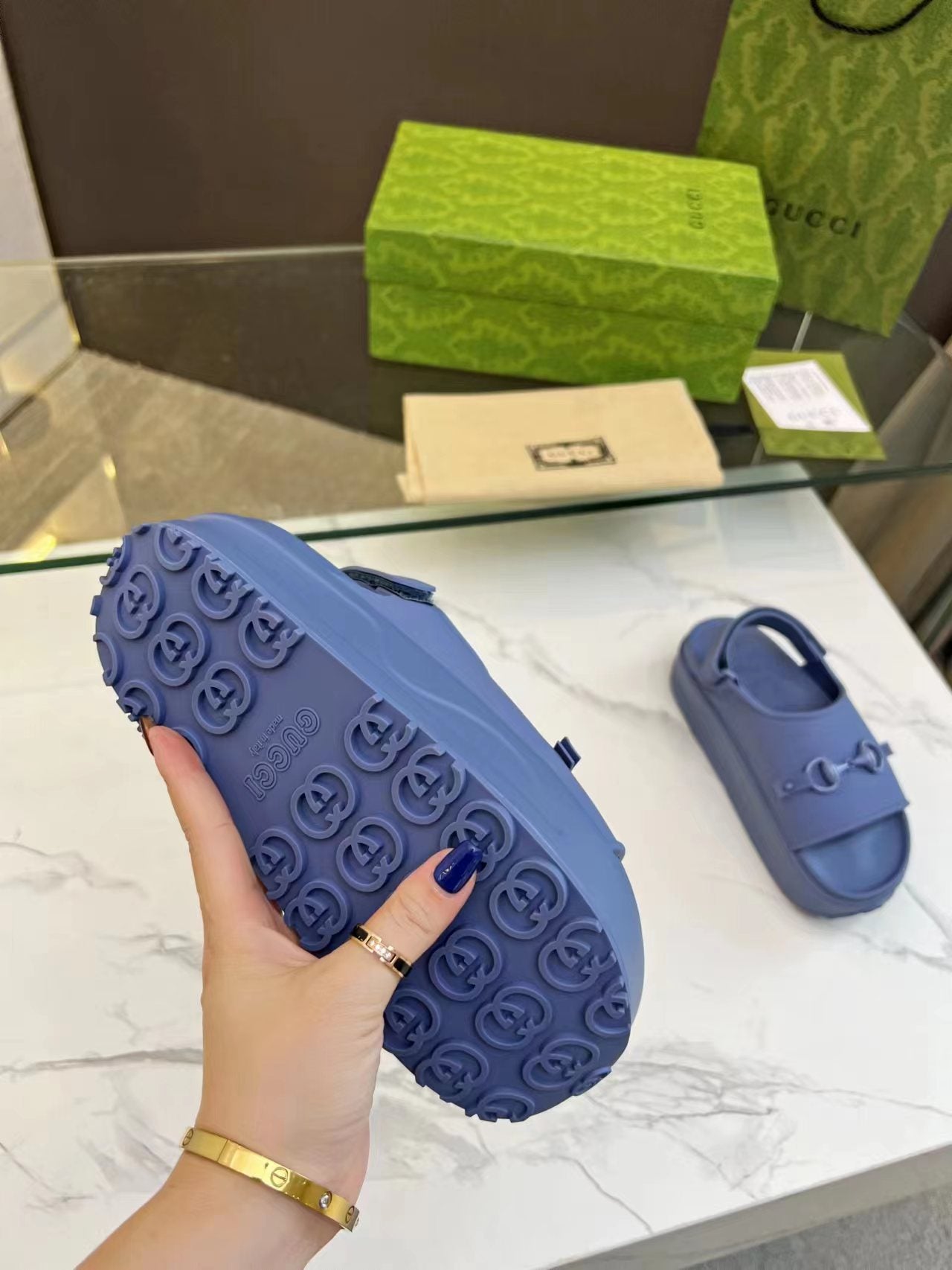 HORSEBIT FLATFORM SANDAL 5 CM IN AEGEAN BLUE IMPORTED TPU - 35