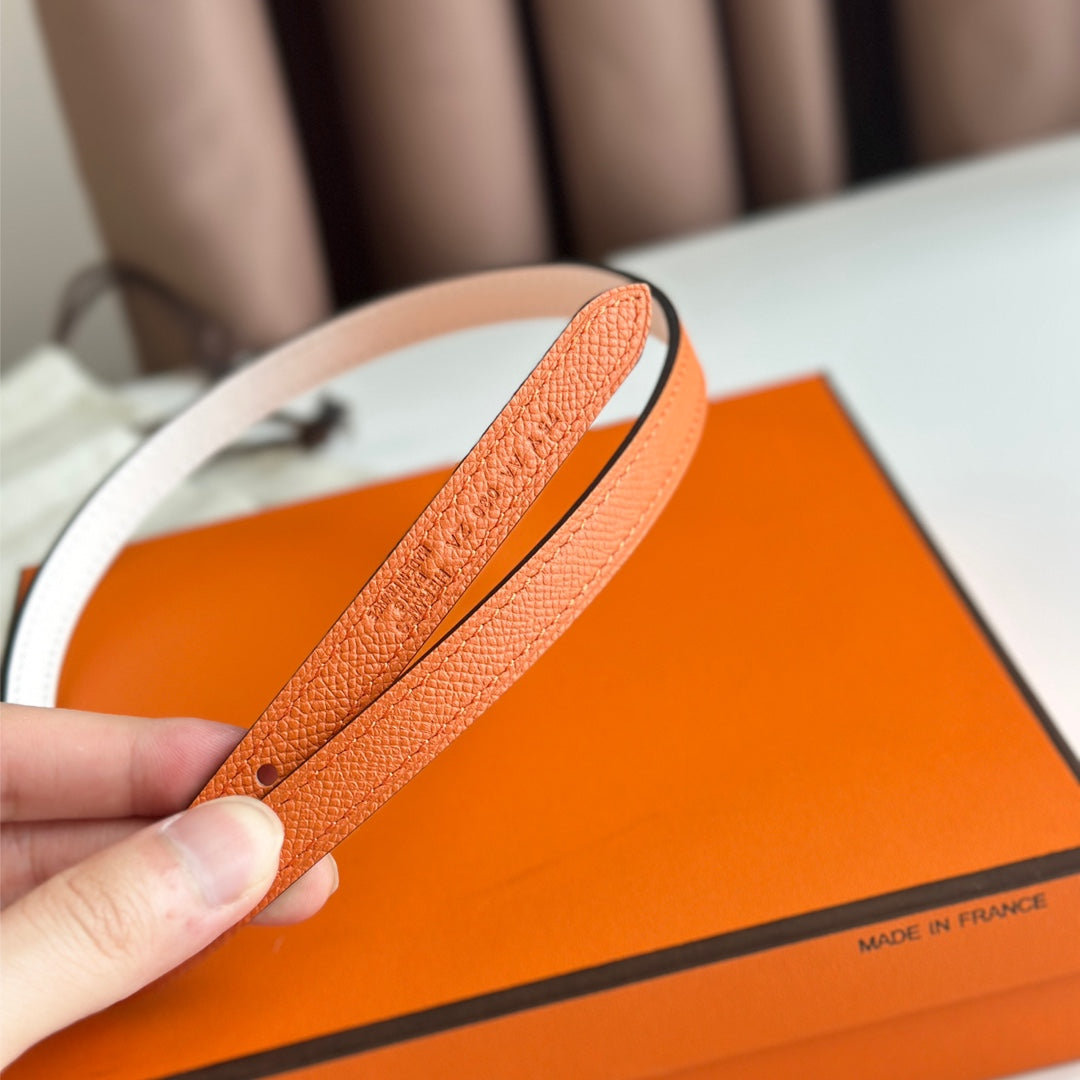 HM ROULIS BUCKLE & REVERSIBLE ORANGE AND WHITE LEATHER STRAP 13MM SILVER HARDWARE - 30