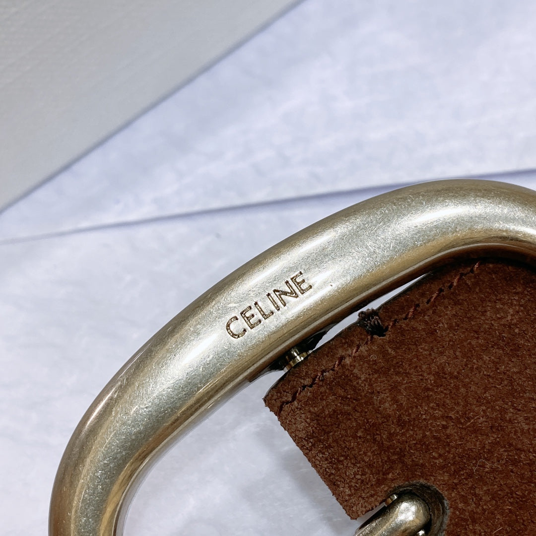 CL LARGE 35 MM BELT IN CHOCOLATE BROWN SUEDE LIGHT GOLD HARDWARE - 30