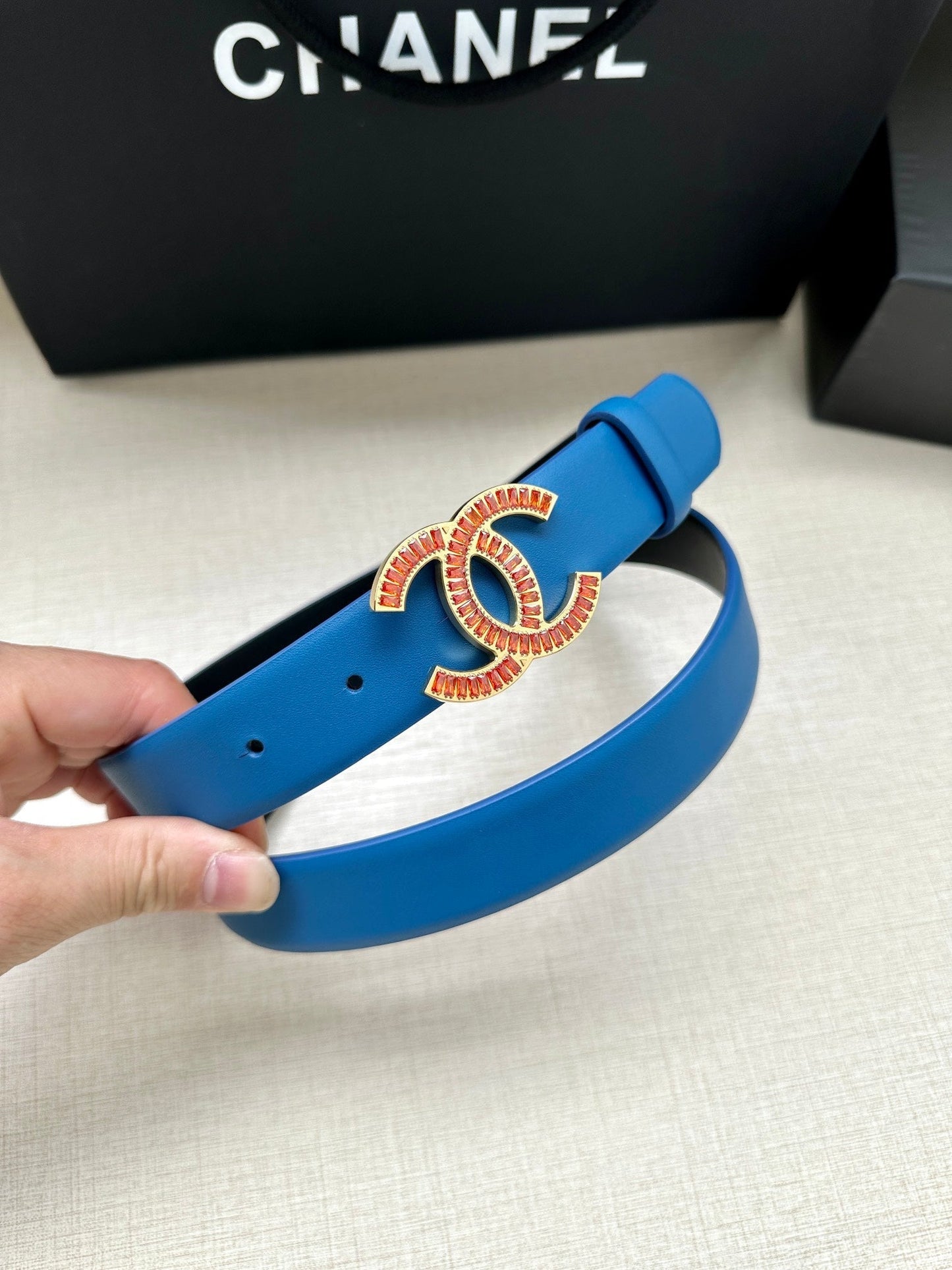 CHANEL 25S BELT 30 MM IN BLUE CALFSKIN 616963 - 30