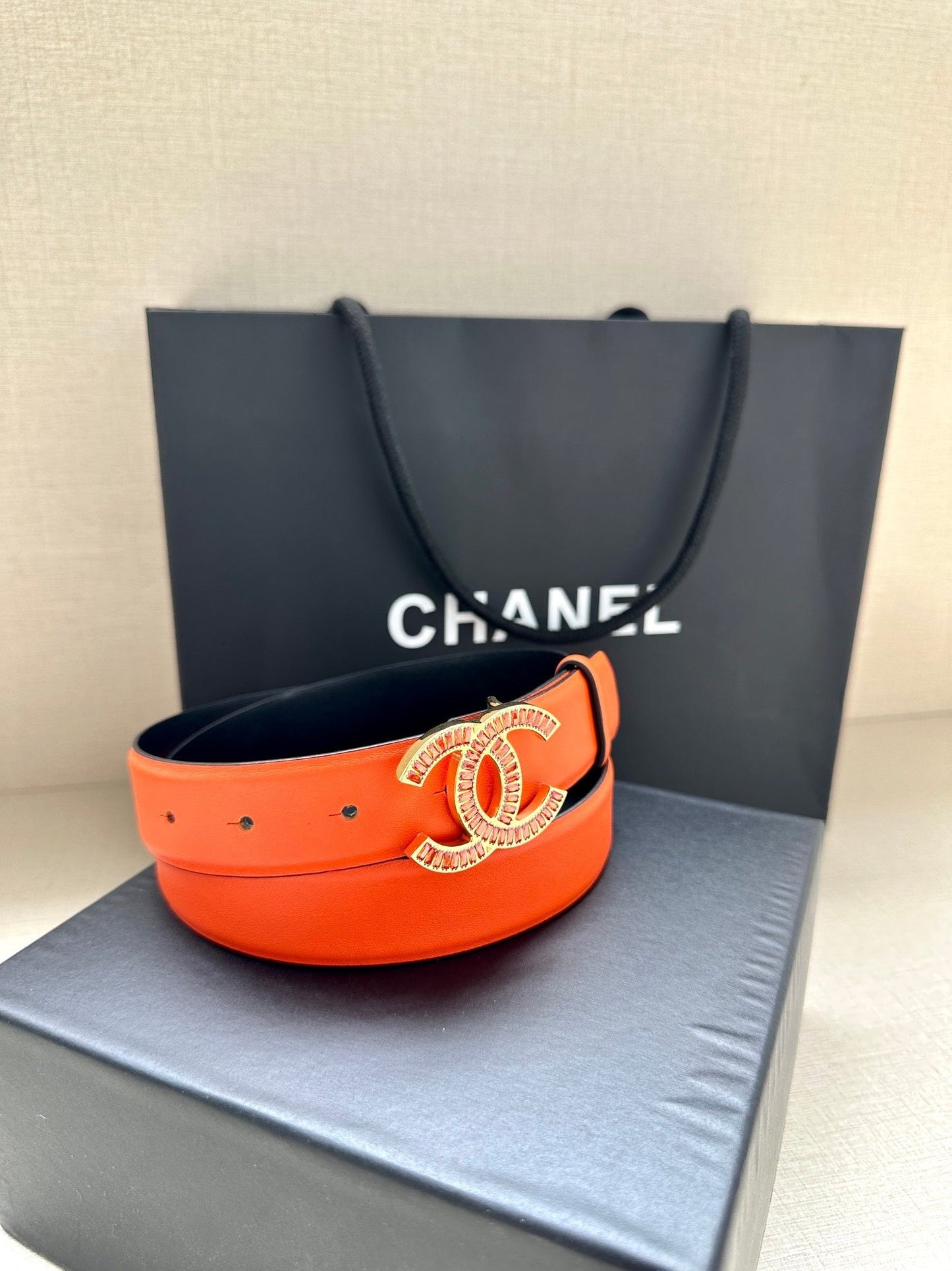 CHANEL 25S BELT 30 MM IN ORANGE CALFSKIN 616965 - 30