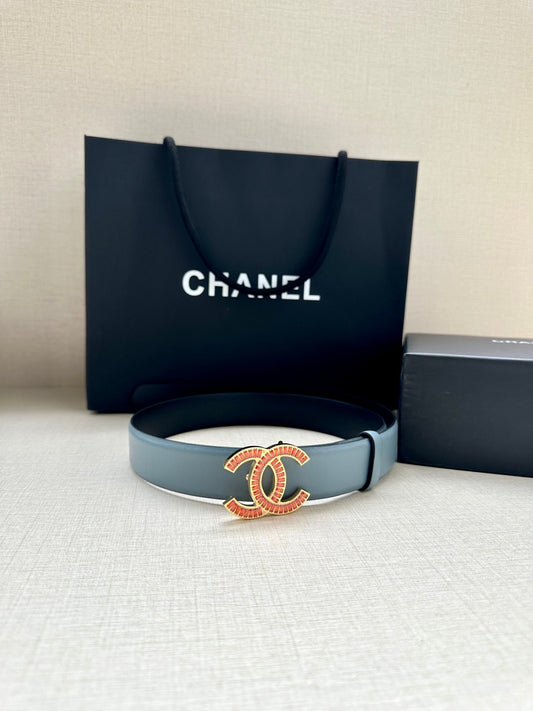 CHANEL 25S BELT 30 MM IN LIGHT STEEL BLUE CALFSKIN 616966 - 30