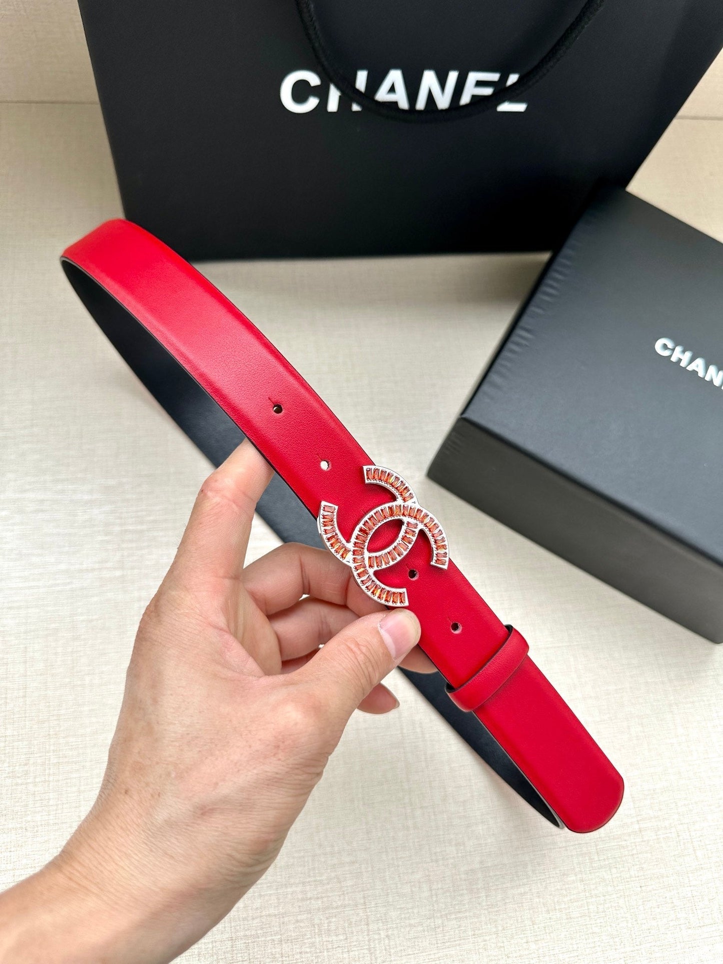 CHANEL 25S BELT 30 MM IN RED CALFSKIN 616970 - 30