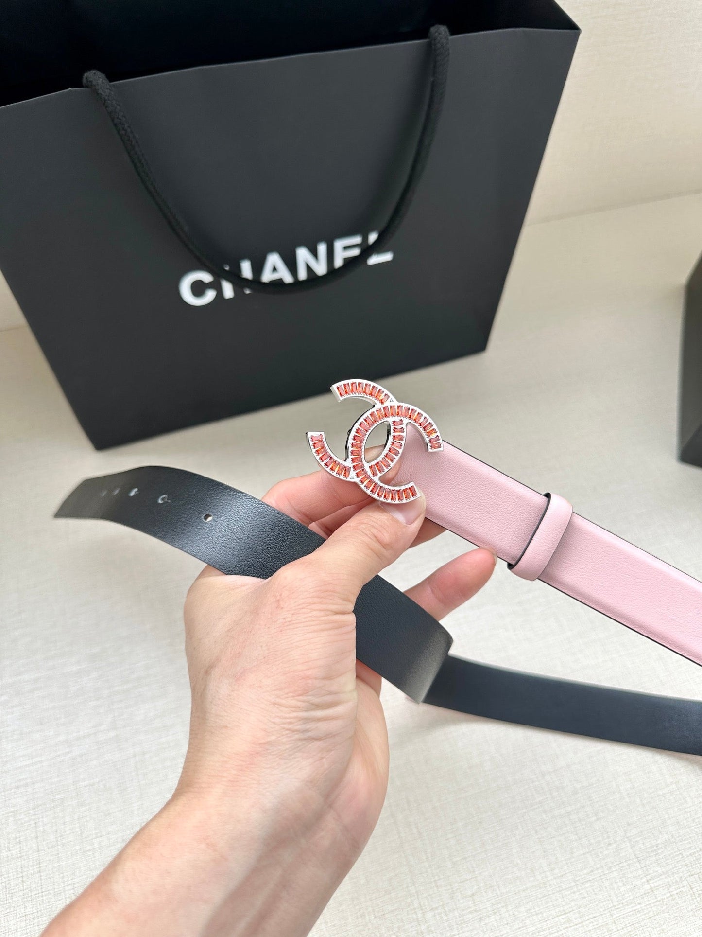 CHANEL 25S BELT 30 MM IN LIGHT PINK CALFSKIN 616971 - 30