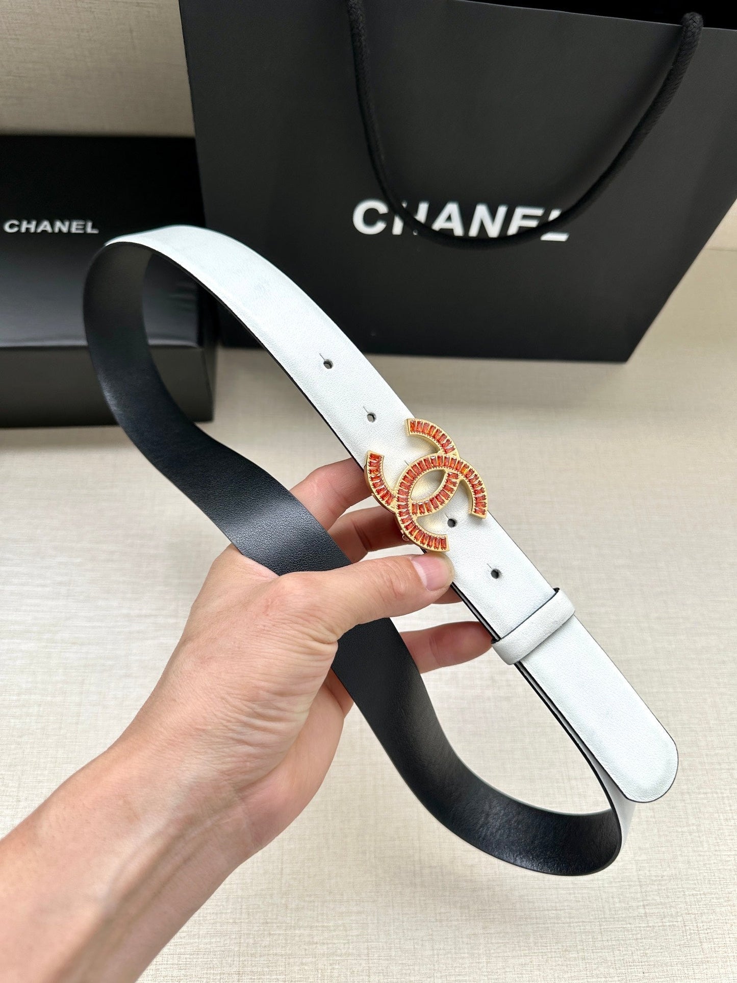 CHANEL 25S BELT 30 MM IN WHITE CALFSKIN 616972 - 30