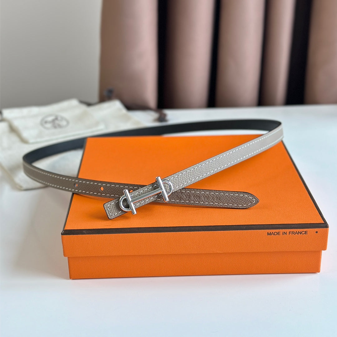 HM GAMMA BUCKLE & REVERSIBLE KHAKI BROWN AND BLACK LEATHER STRAP 13MM SILVER HARDWARE - 30