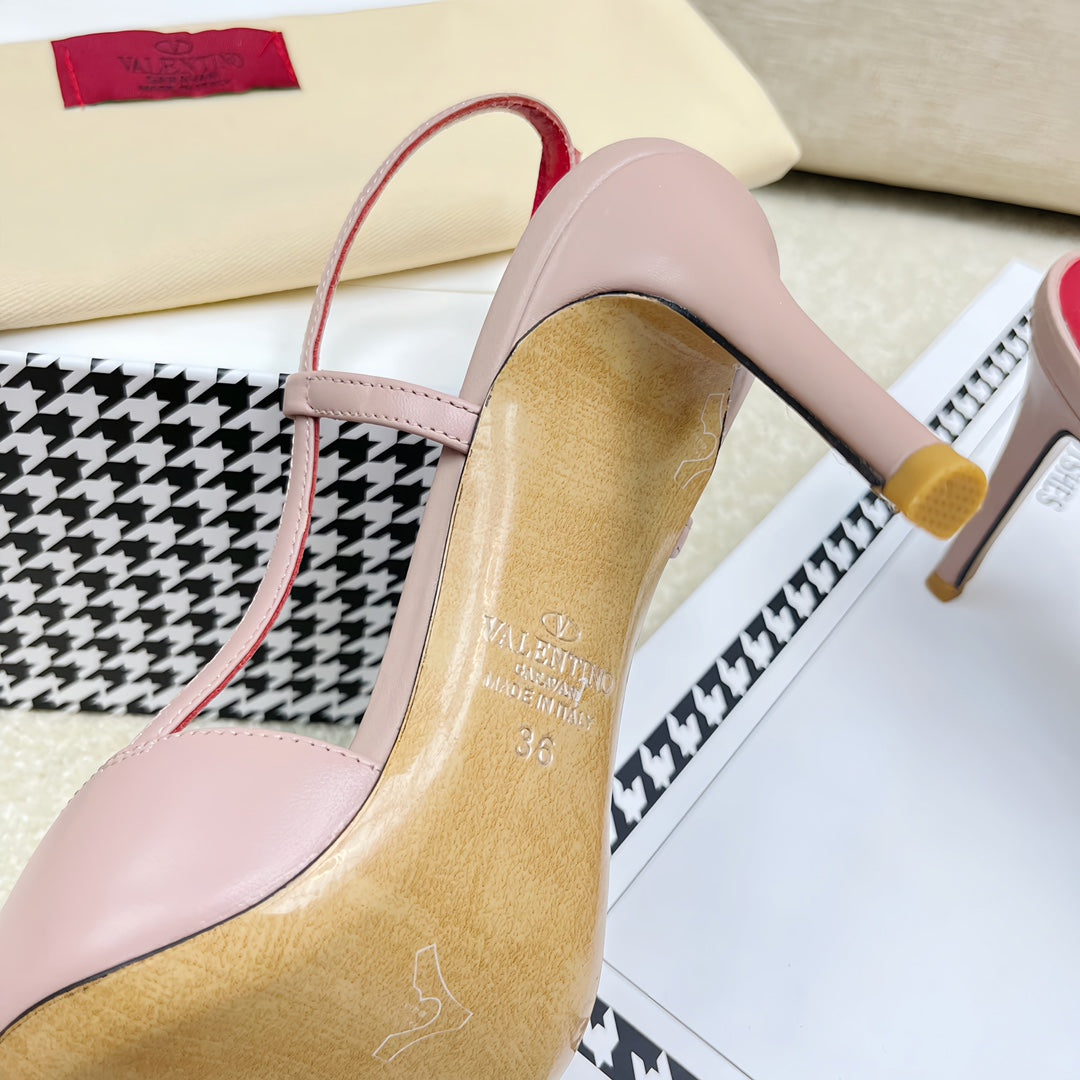 VLOGO SLINGBACK PUMP IN ROSE PINK CALFSKIN LEATHER WITH GOLD LOGO - 35 / 4 cm