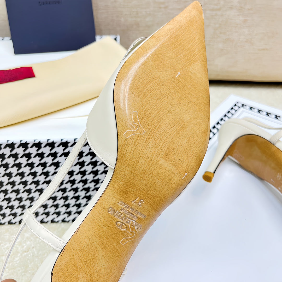 VLOGO SLINGBACK PUMP IN WHITE CALFSKIN LEATHER - 35 / 4 cm