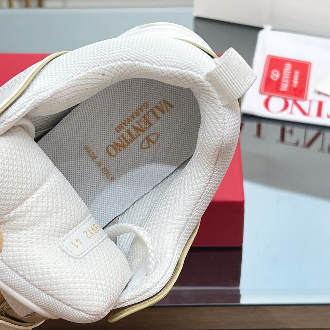VALENTINO 25S GARAVANI OPEN SKATE SNEAKERS IN WHITE MIX GOLD LAMBSKIN STYLE 14 - 35