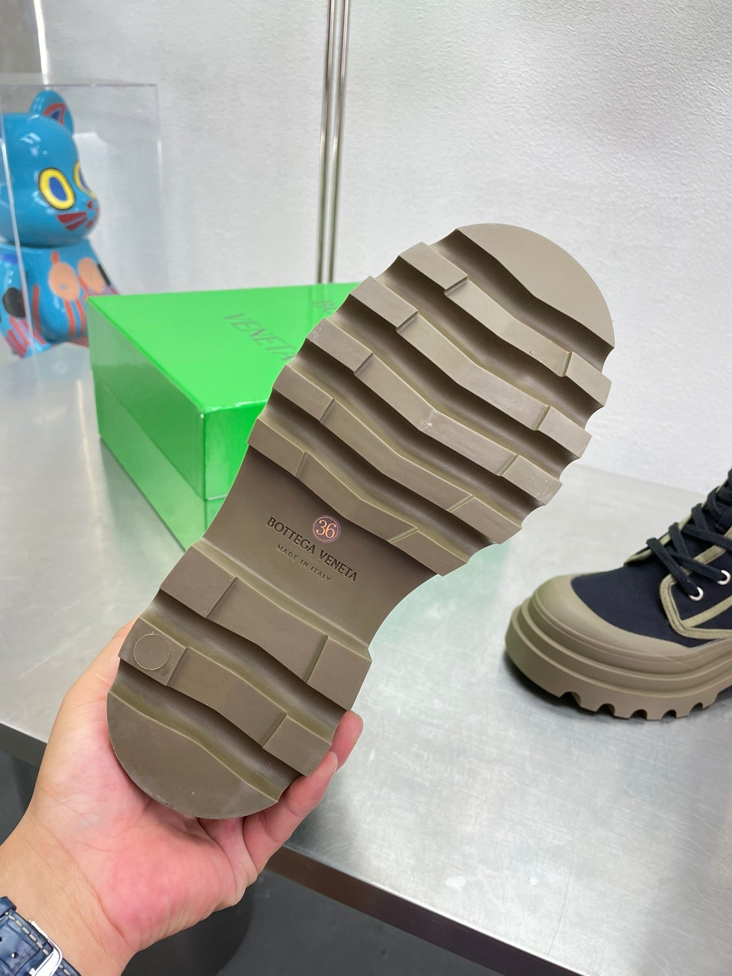 RIBBON BOMBER LACE-UP BOOTS IN BLACK MIX OLIVE GREEN CANVAS - 35