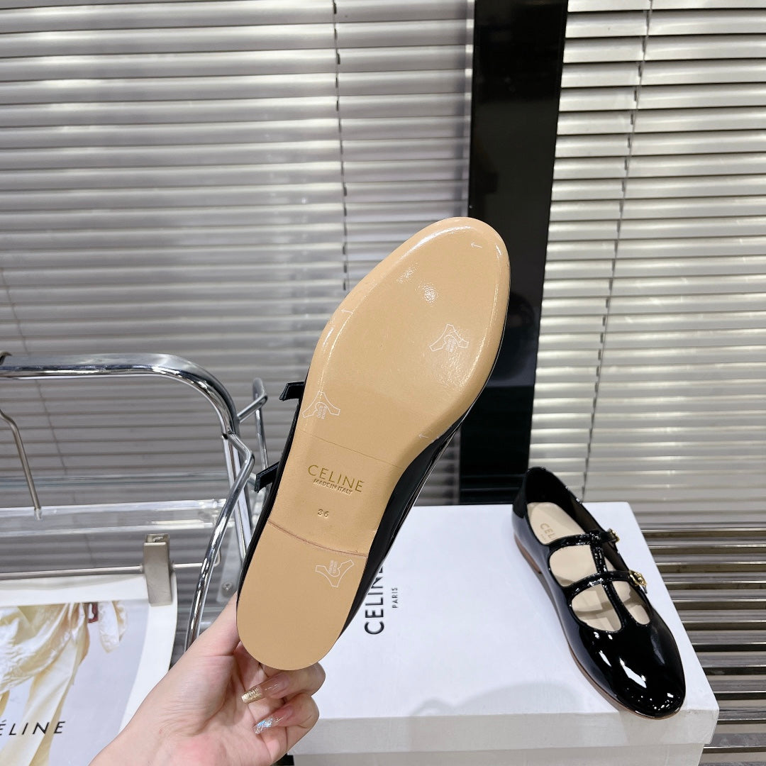 FLAT SANDALS WITH DOUBLE STRAP-DESIGN LEATHER BLACK - 35