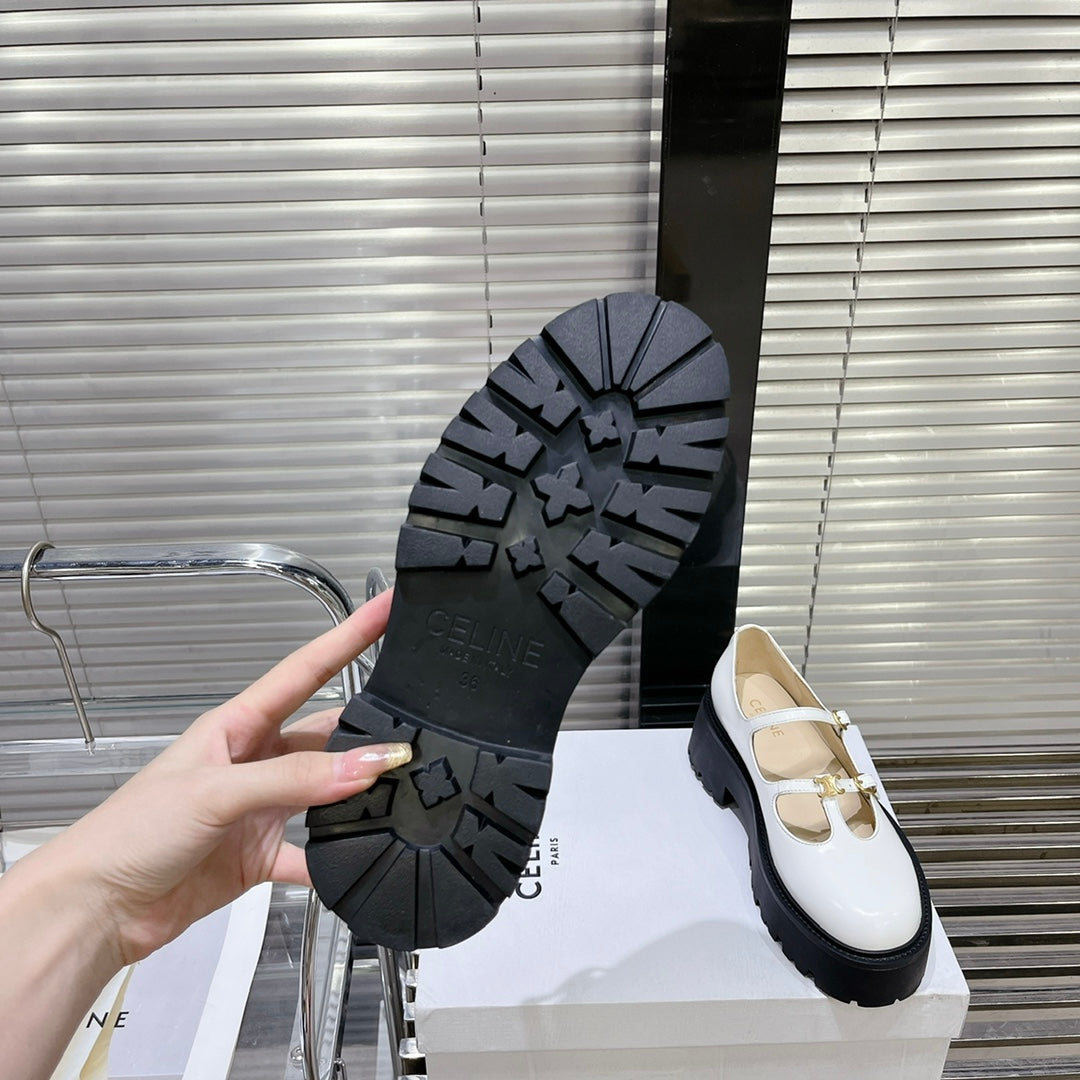 HIGH FLAT SANDALS WITH DOUBLE STRAP-DESIGN LEATHER WHITE - 35