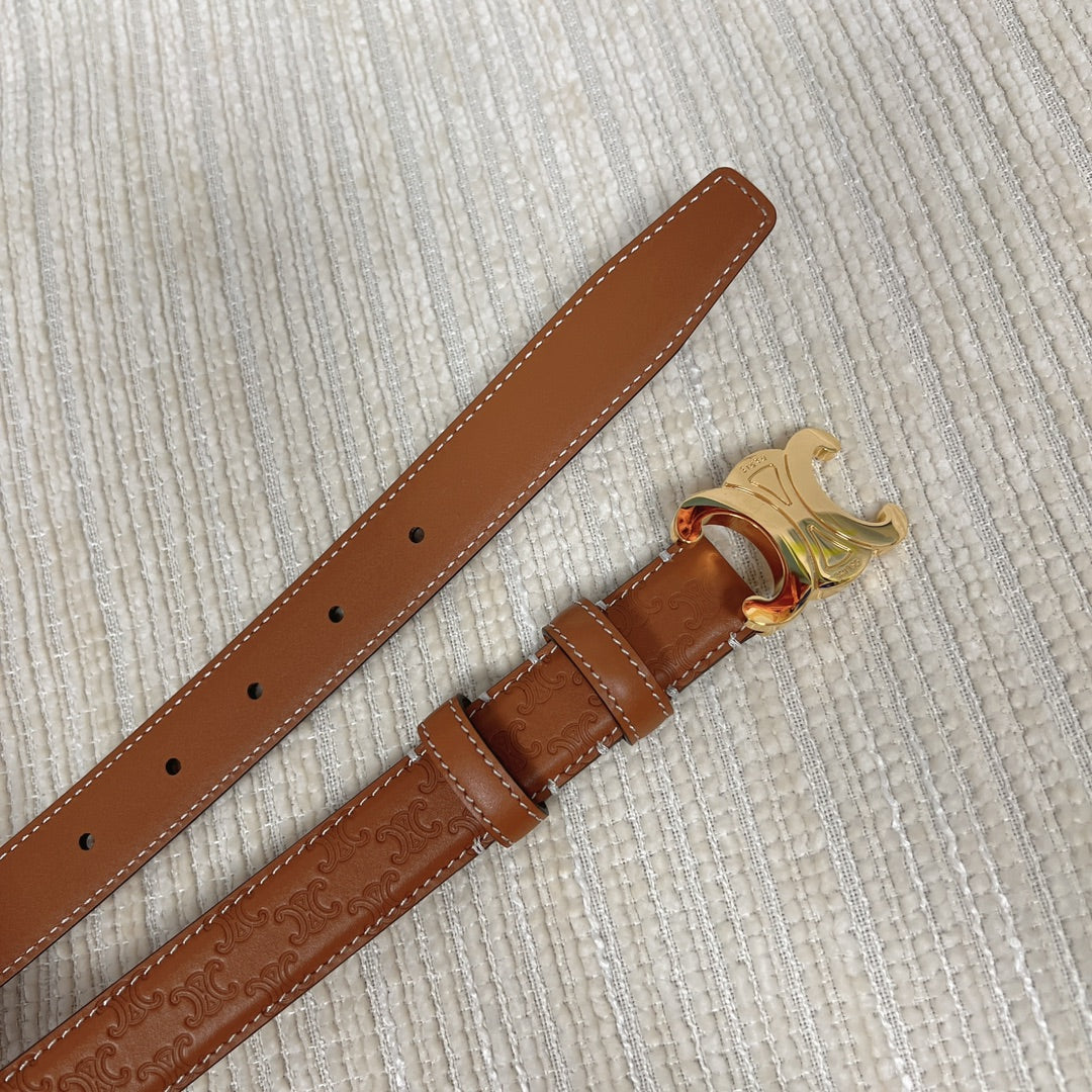 Medium Triomphe Belt 25mm Tan Calfskin with Triomphe Embossed Ghw - 30
