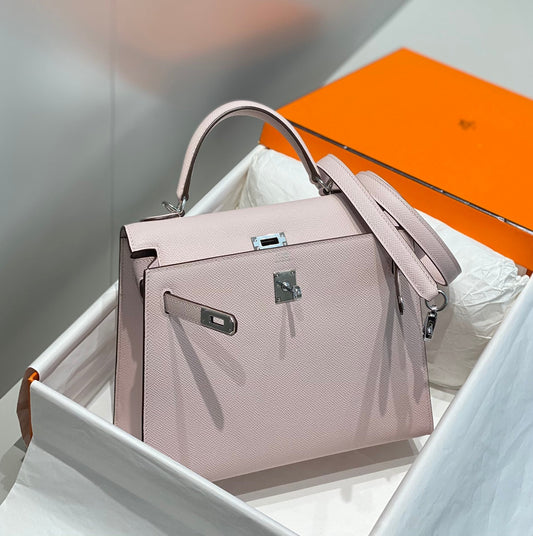 KELLY 25 СМ EPSOM MAUVE SWIFT CALFSKIN СРІБНА ФУРНІТУРА