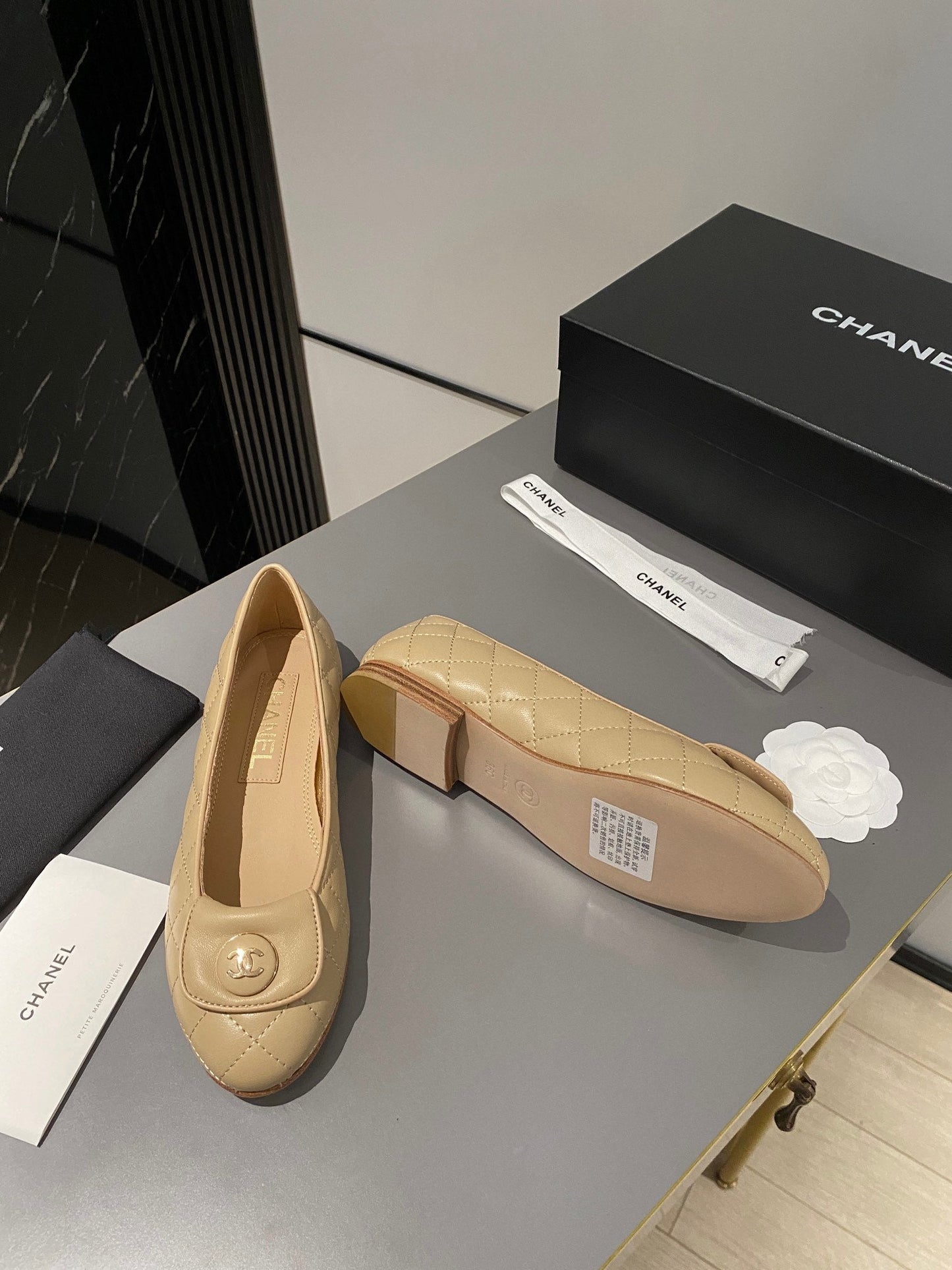 BALLET FLAT BEIGE CREAM LAMBSKIN - 35