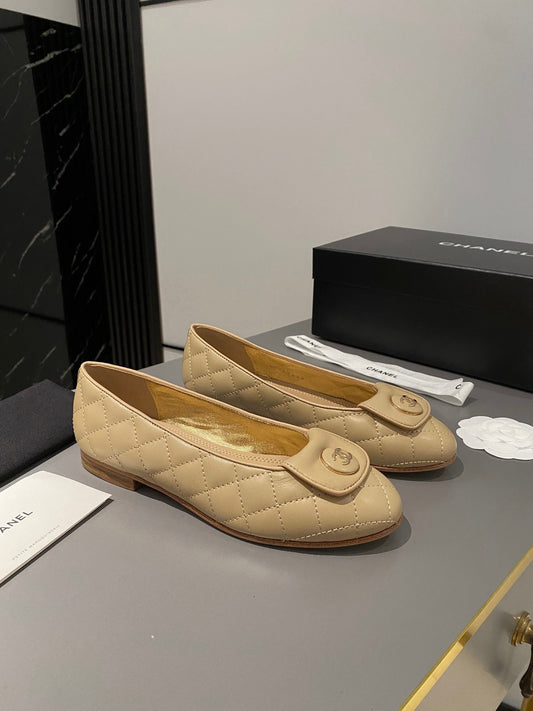 BALLET FLAT BEIGE CREAM LAMBSKIN - 35
