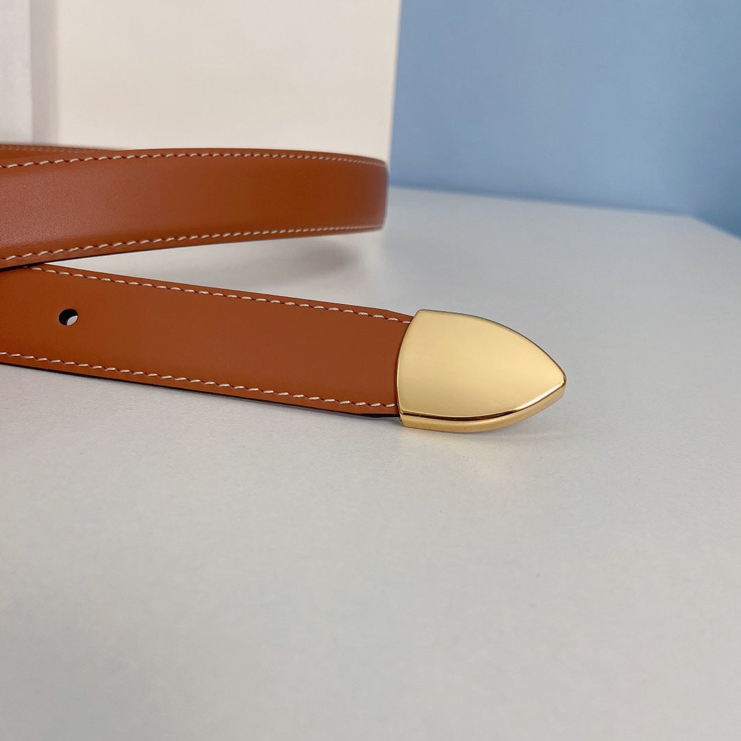 Medium Spike Belt 25mm Tan Calfskin Loop Gold Ghw - 30