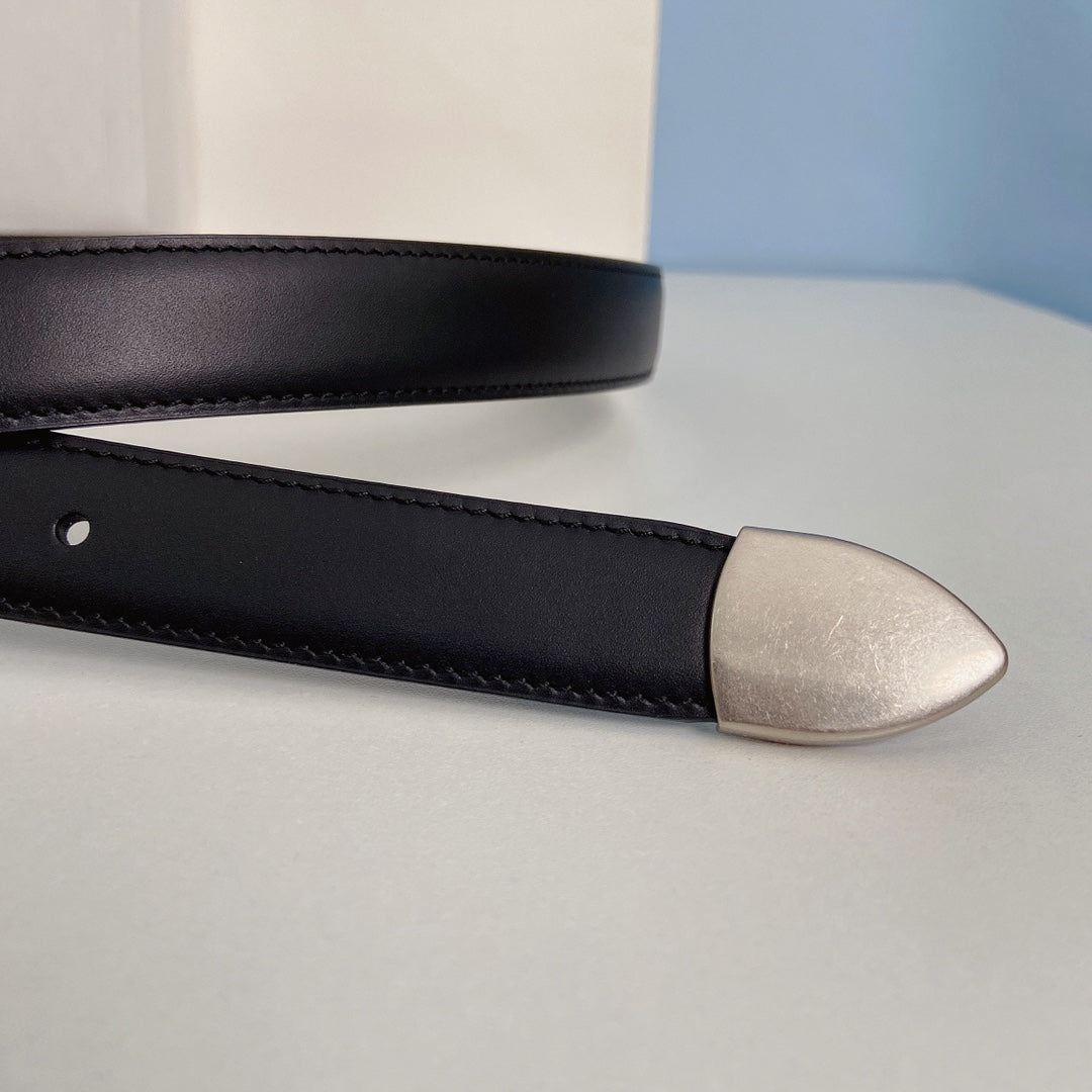 Medium Spike Belt 25mm Black Calfskin Loop Silver Silver Finishing - 30