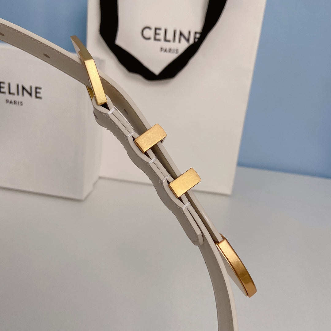 Medium Spike Belt 25mm White Calfskin Loop Gold Gold Finishing - 30