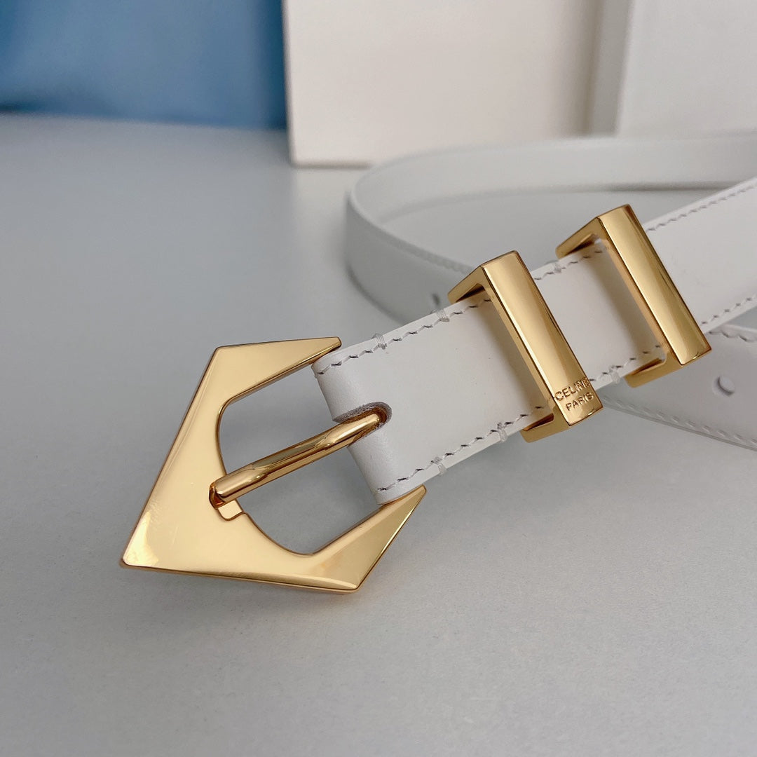 Medium Spike Belt 25mm White Calfskin Loop Gold Ghw - 30