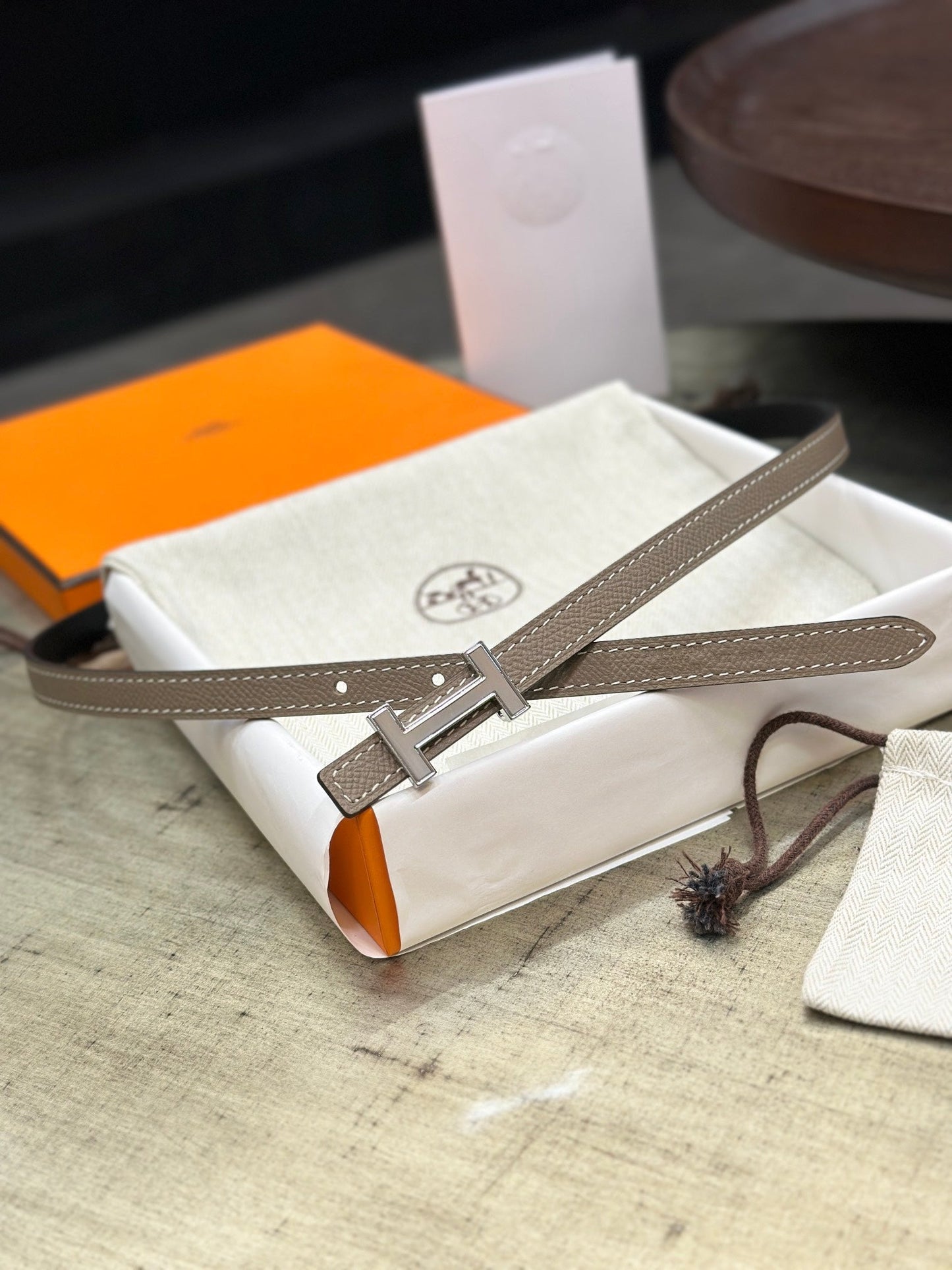 HM FOCUS BUCKLE & REVERSIBLE KHAKI BROWN AND BLACK LEATHER STRAP 13MM SILVER HARDWARE - 30