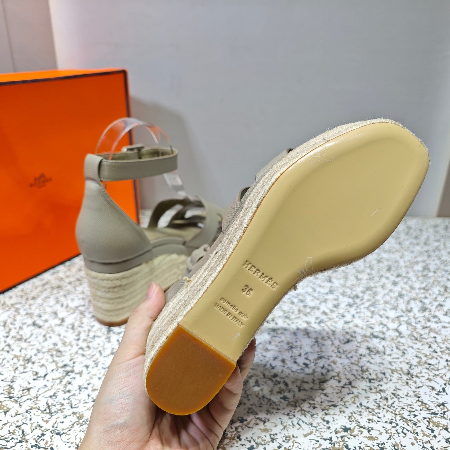 ELDA ESPADRILLE 80 LIGHT GRAY CALFSKIN - 35