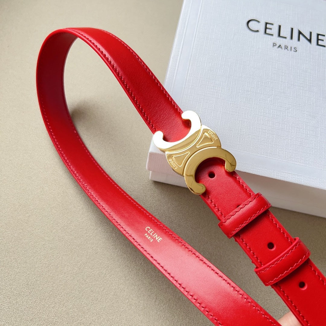 Medium Triomphe Belt 25mm Red Calfskin Ghw - 30