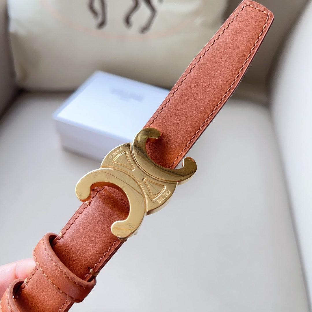 Medium Triomphe Belt 25mm Tan Calfskin Ghw - 30