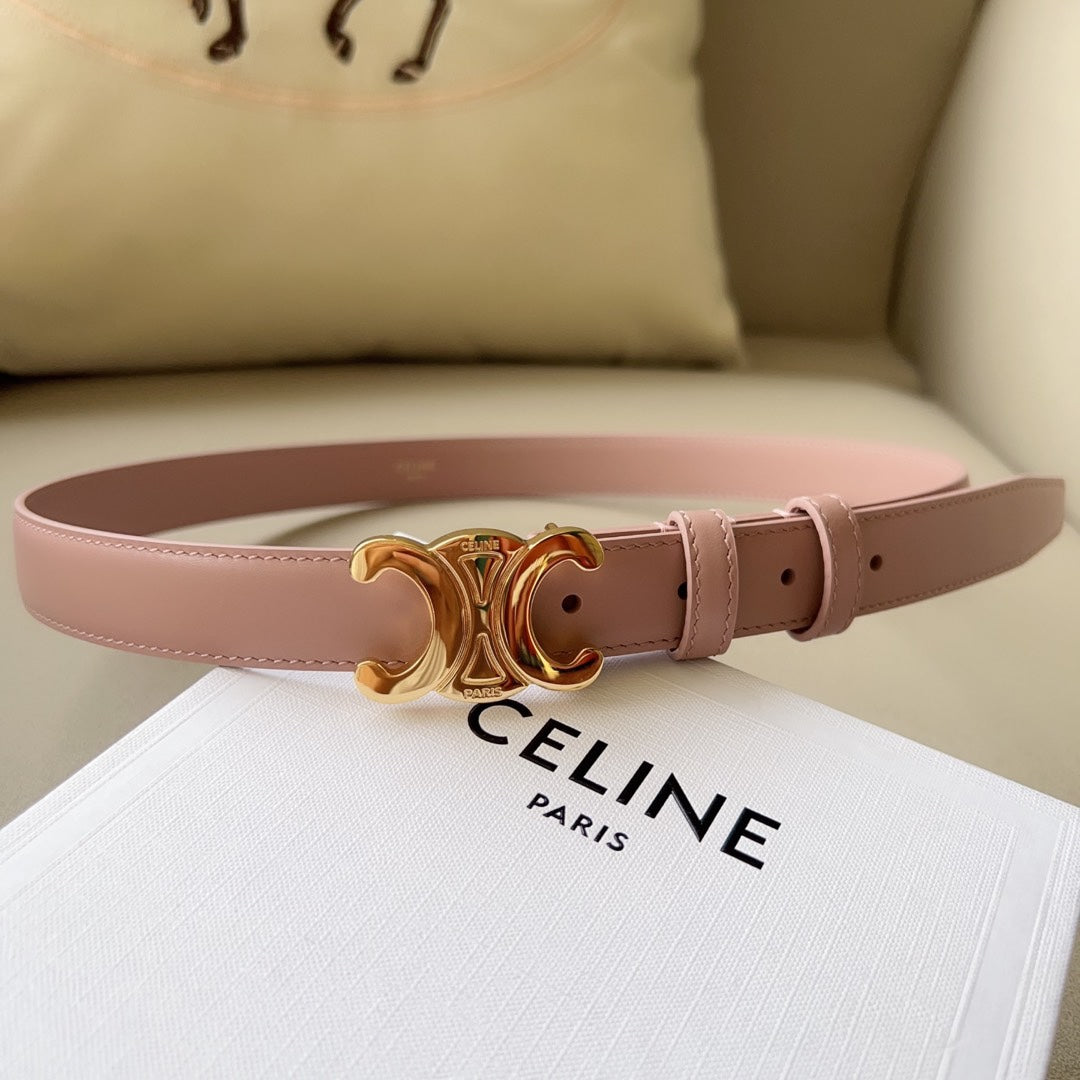 Medium Triomphe Belt 25mm Pink Calfskin Ghw - 30