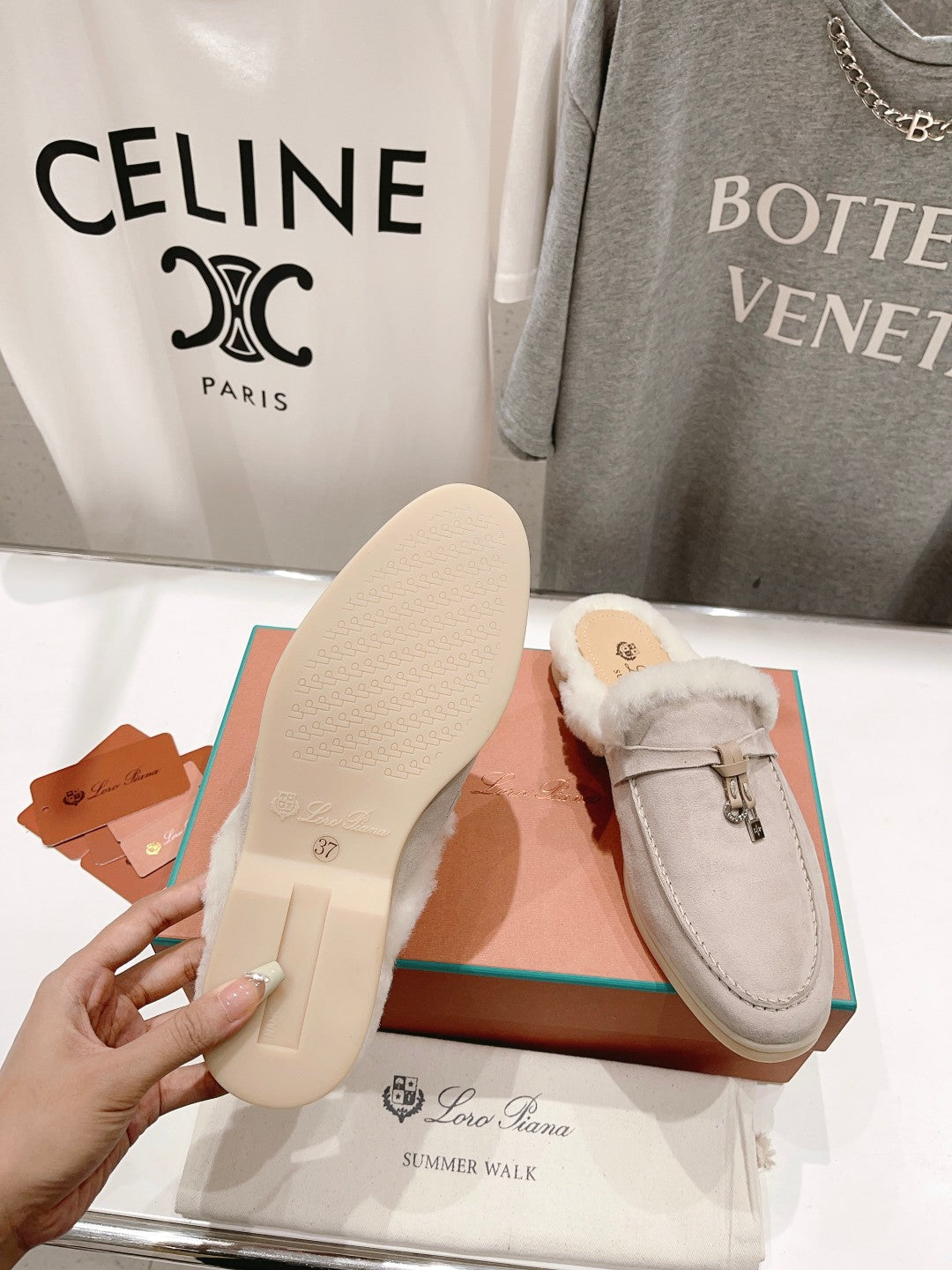 LP CHARMS WALK BABOUCHE LOAFERS CREAMY WHITE FLEECE - 35
