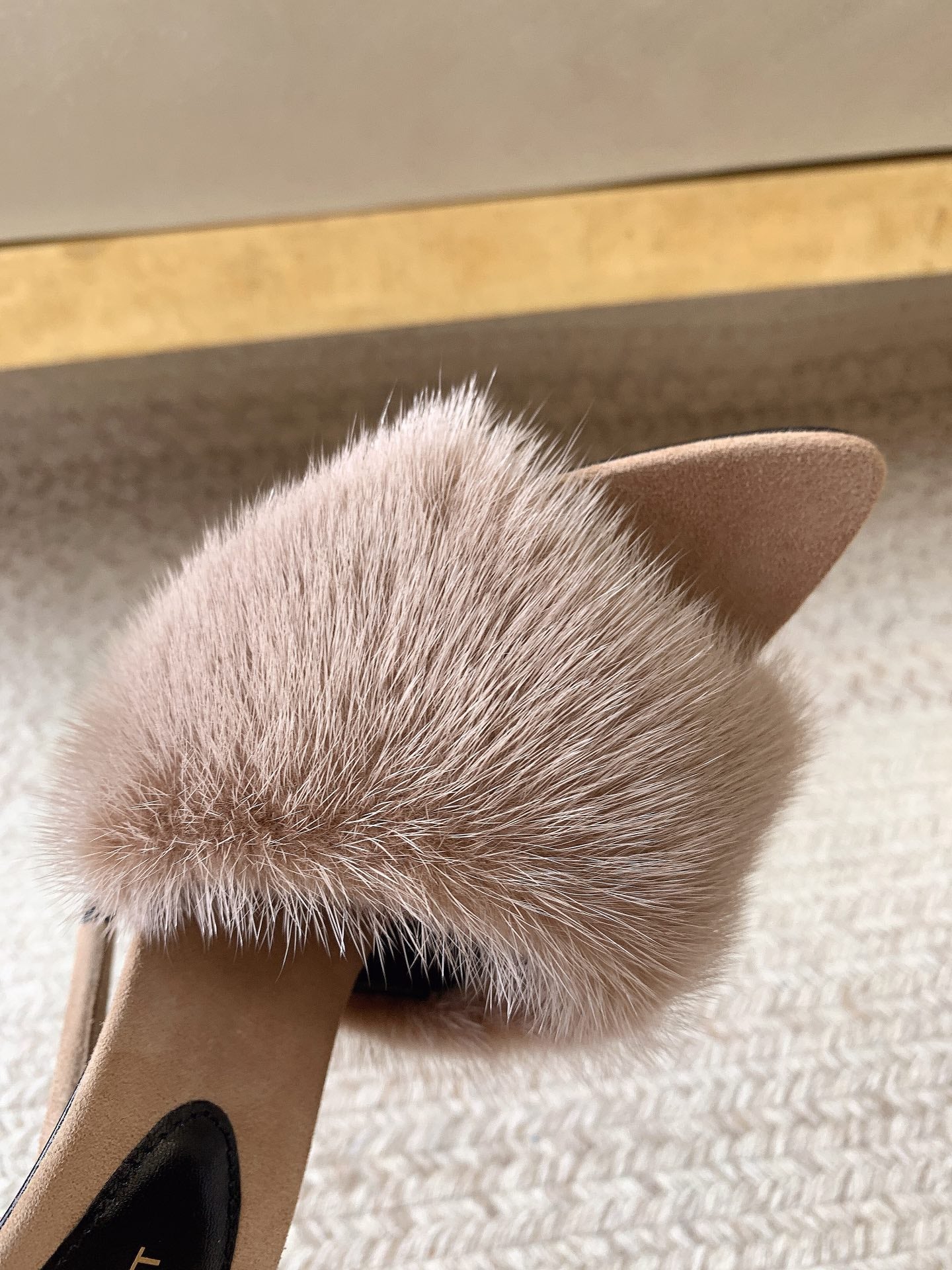LA 16 HEELED MULES IN BEIGE RABBIT FUR AND SMOOTH LAMBSKIN - 34