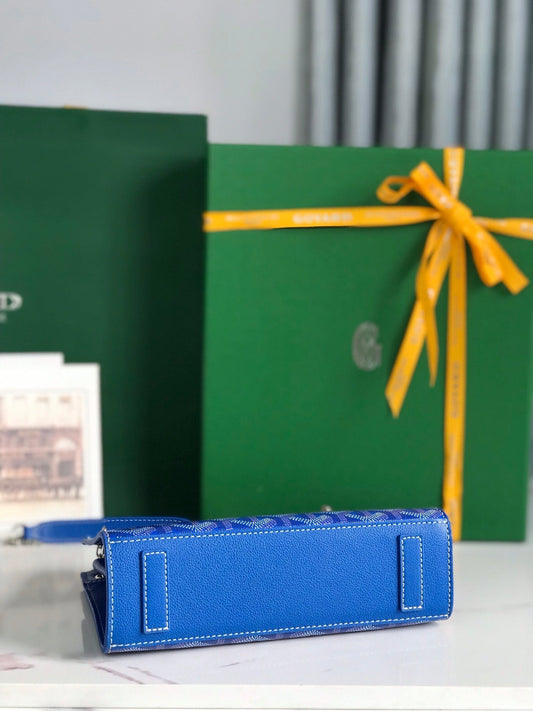 СТРУКТУРОВАНА МІНІСУМКА ROUETTE 21 З КАНВИ GOYARDINE ТА ТЕЛЯЧОЇ ШКІРИ КОЛЬОРУ САПФІРОВИЙ СИНІЙ
