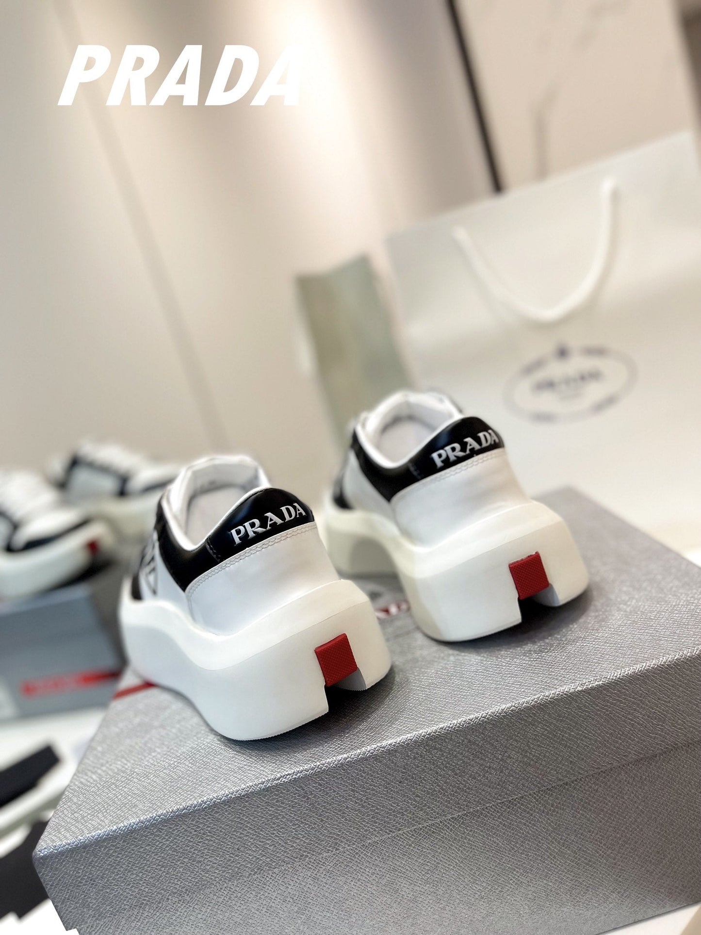 PRA DOWNTOWN THICK-SOLE SNEAKERS BLACK AND WHITE CALFSKIN - 34