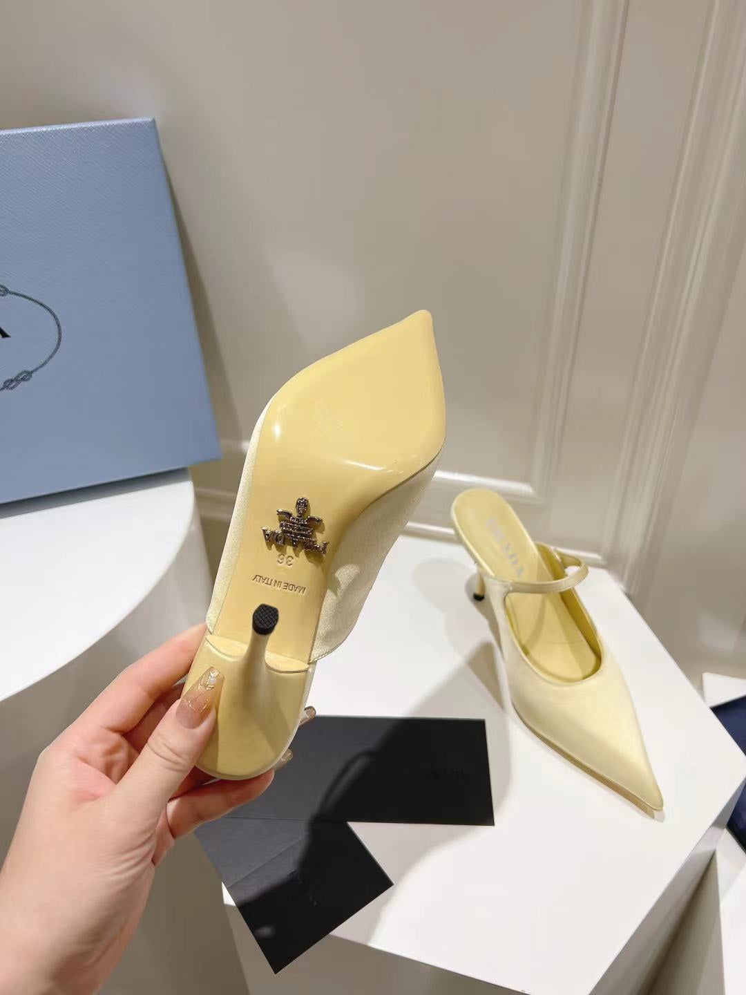 PRA HIGH-HEELED MULES YELLOW CREAM SATIN - 34
