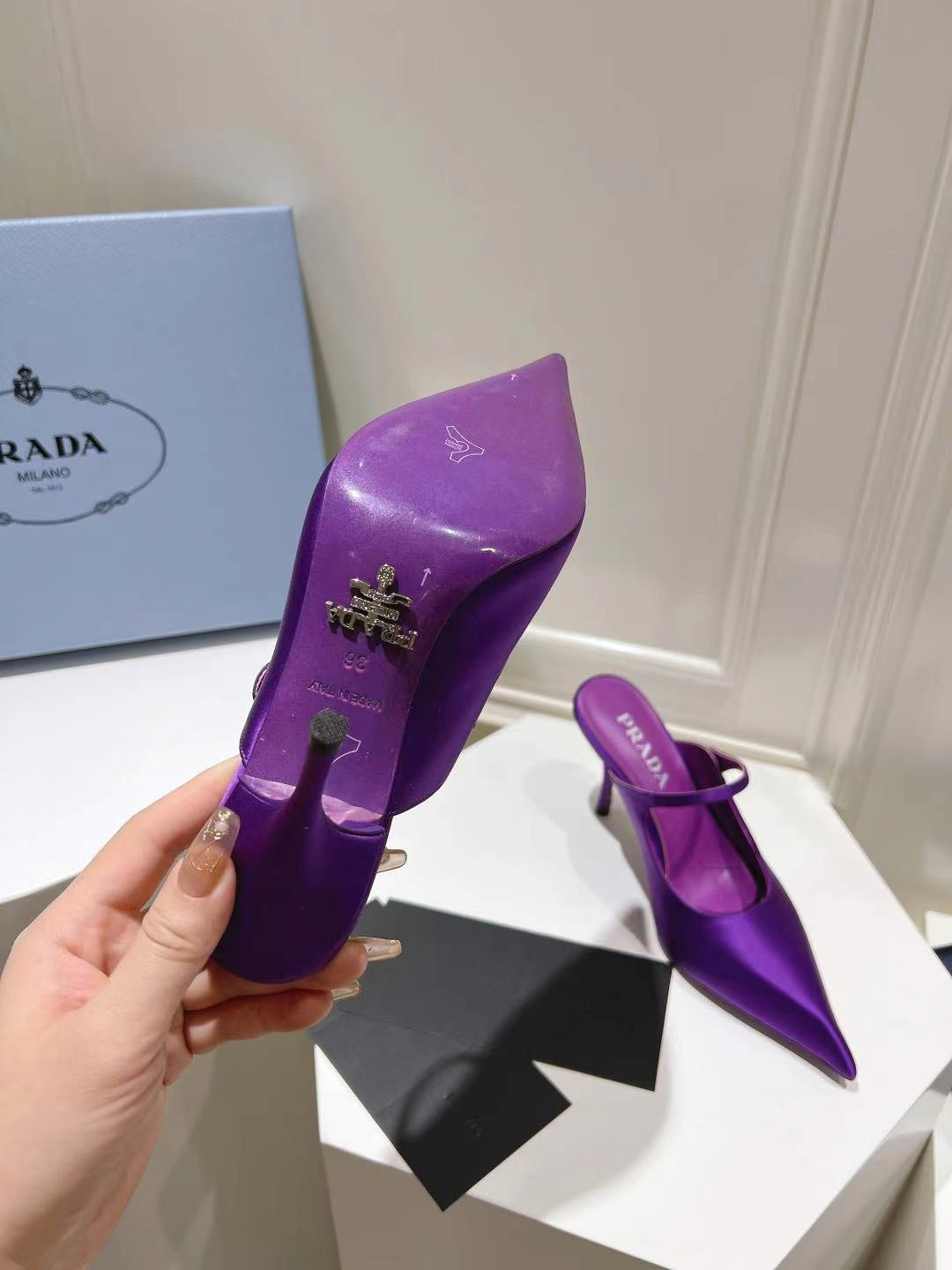 PRA HIGH-HEELED MULES VIOLET SATIN - 34