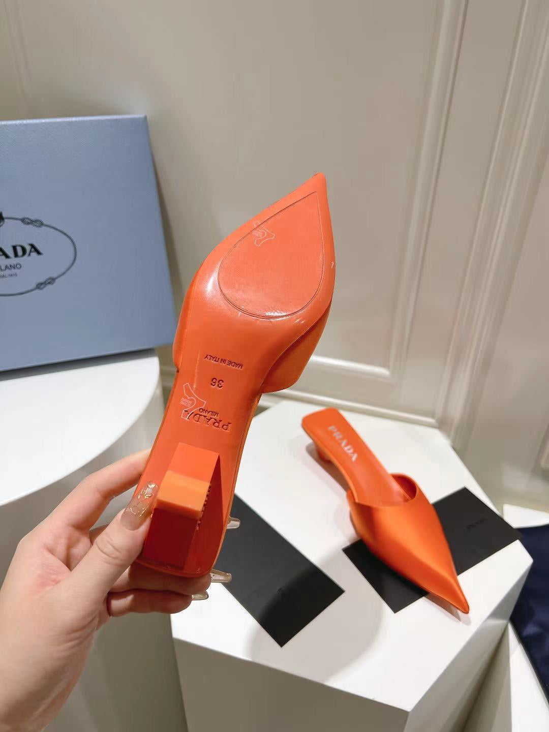PRA POINTED-TOE MULES BRIGHT ORANGE SATIN - 34