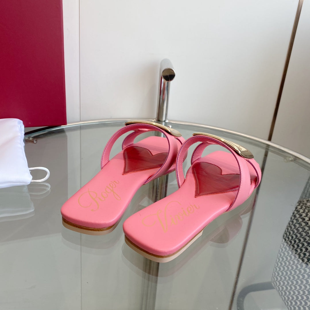 VIV' BY THE SEA LOVE METAL MULES IN PINK CALFSKIN GOLD BUCKLE - 34