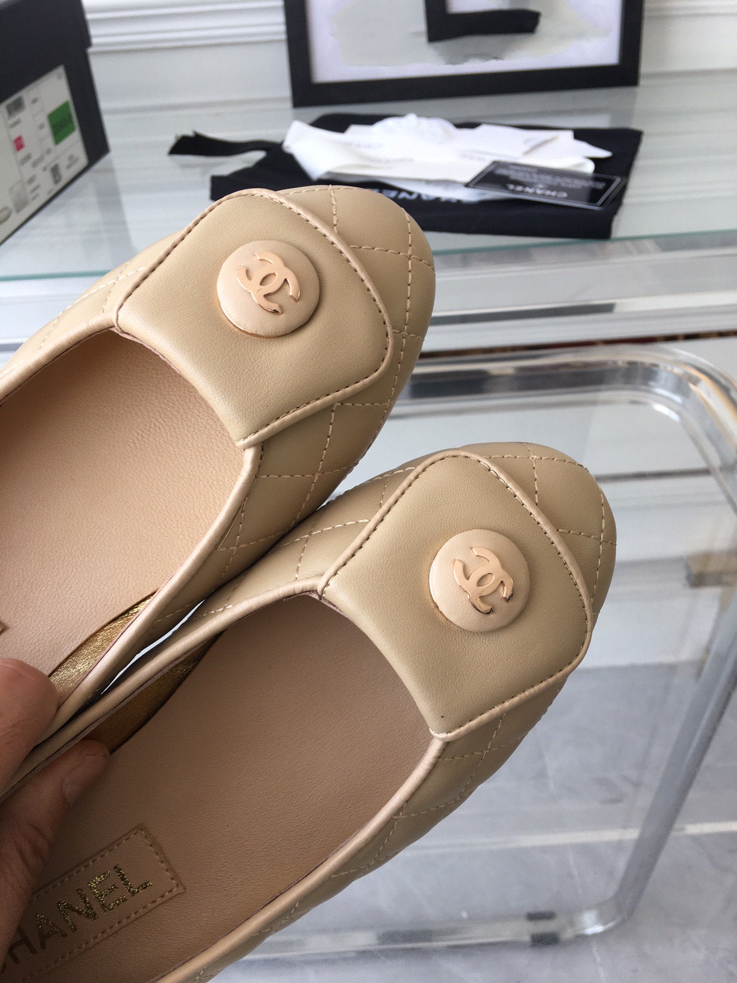 ballet flat quilted beige gold cc lock - 35