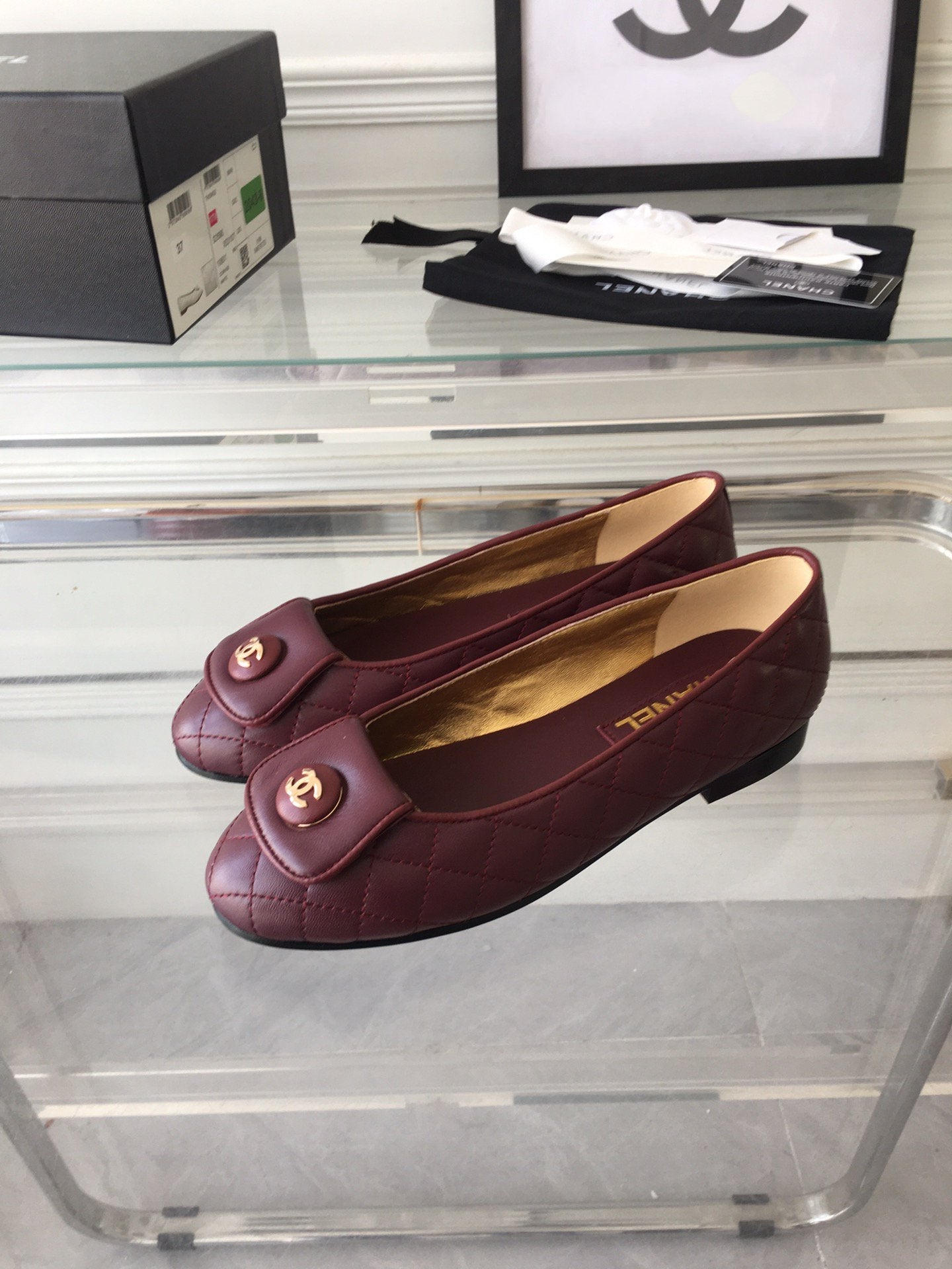 ballet flat quilted wine gold cc lock - 35