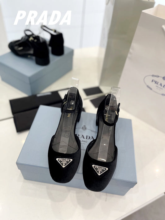 Pra Slingback 40 Square Sole Black Velvet - 35