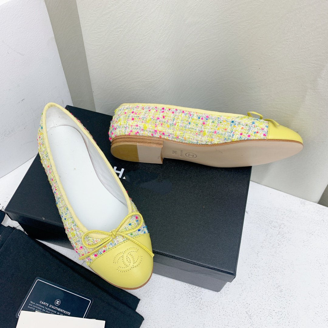 ballet flat yellow red blue tweed grosgrain - 35