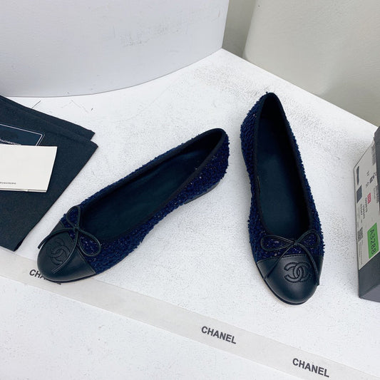 ballet flat dark blue tweed black grosgrain - 35