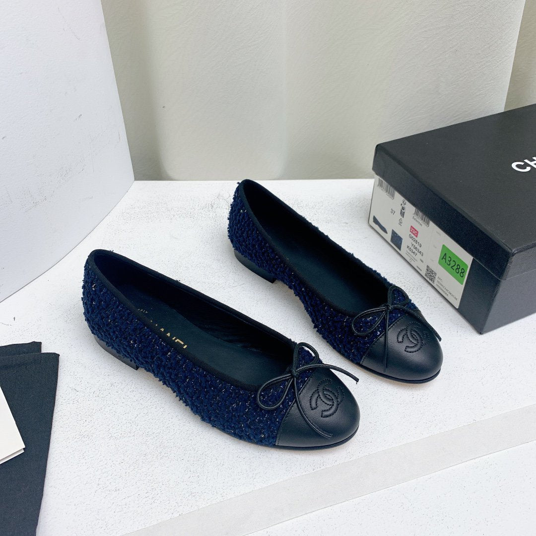 ballet flat dark blue tweed black grosgrain - 35
