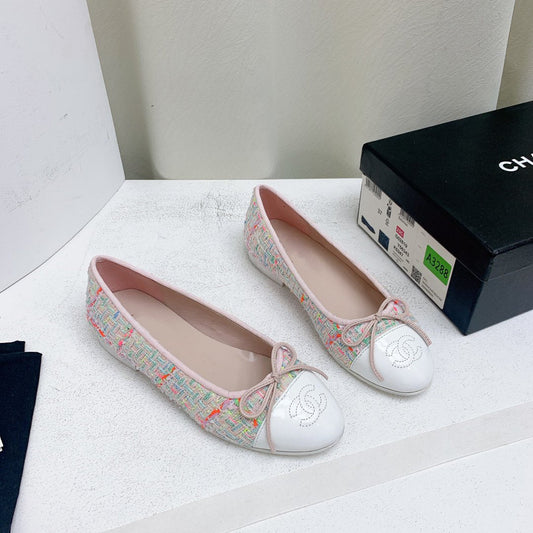 ballet flat pink red white tweed grosgrain - 35