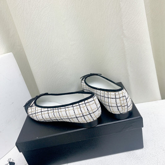 ballet flat white black tweed grosgrain - 35